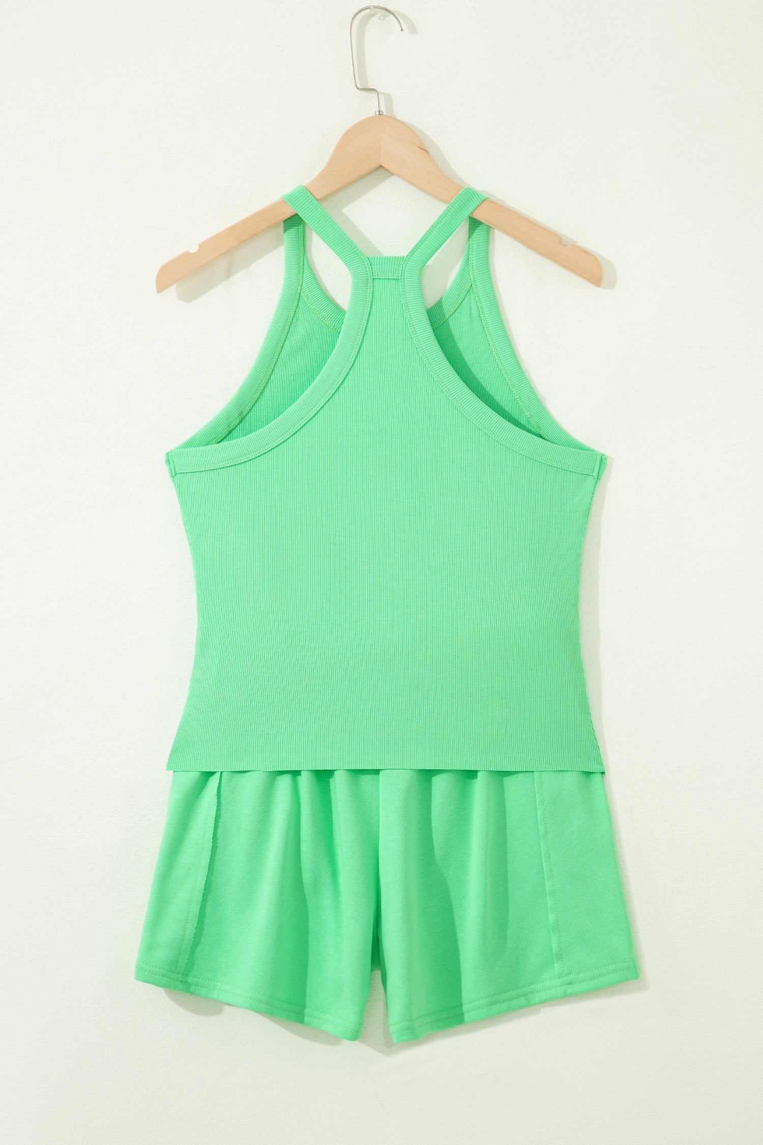Solid Ribbed Tank Top & Shorts Set