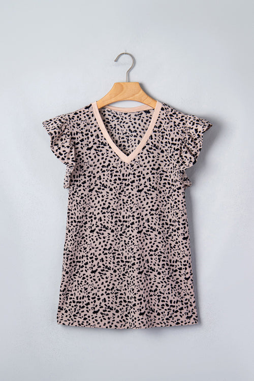 Cheetah V-Neck Ruffle Trim Tank Top