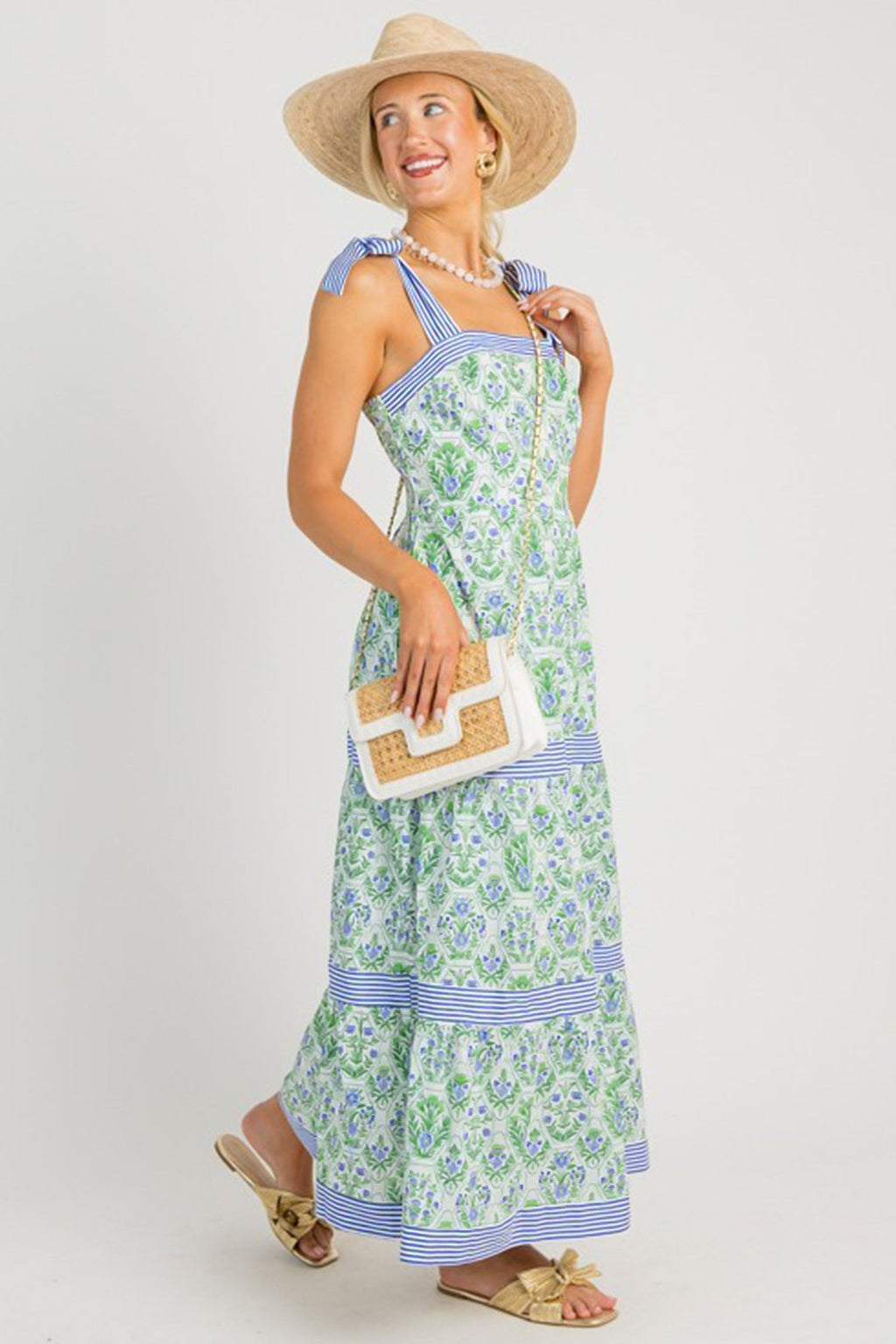Floral Geometric Stripe Patchwork Sleeveless Dress