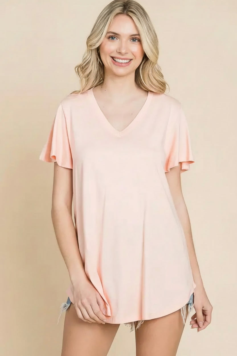 V Neck Semi Flare Short SLV Top