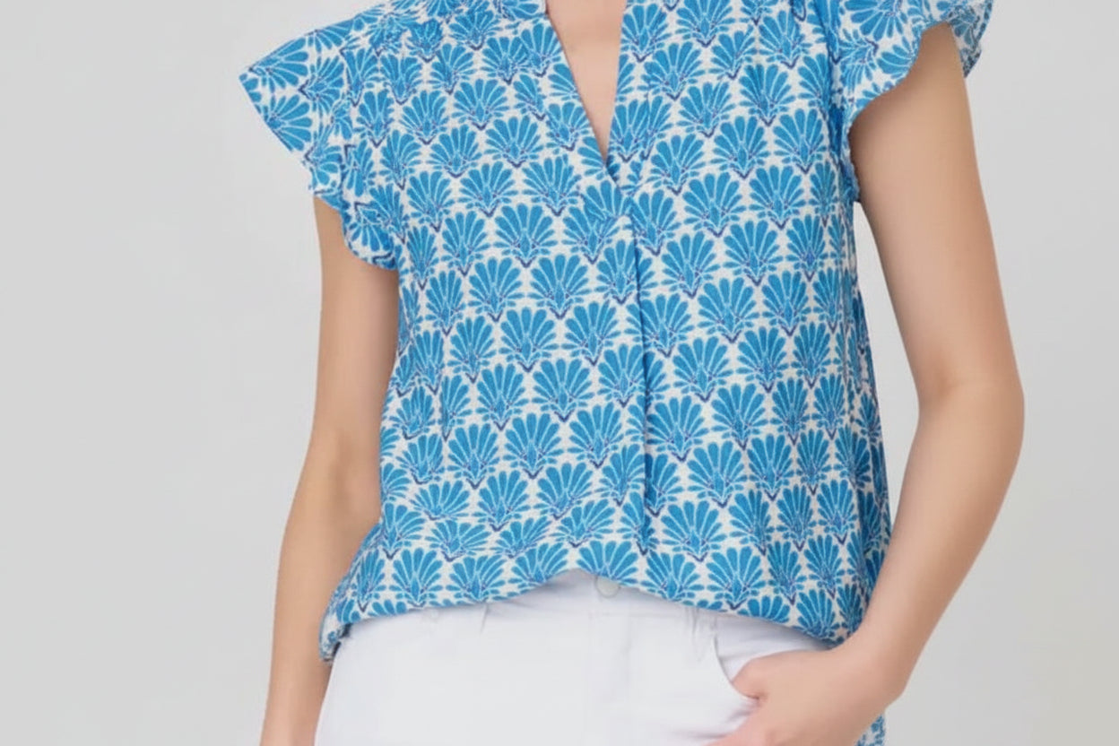 Notch Neck Flutter SLV Blouse