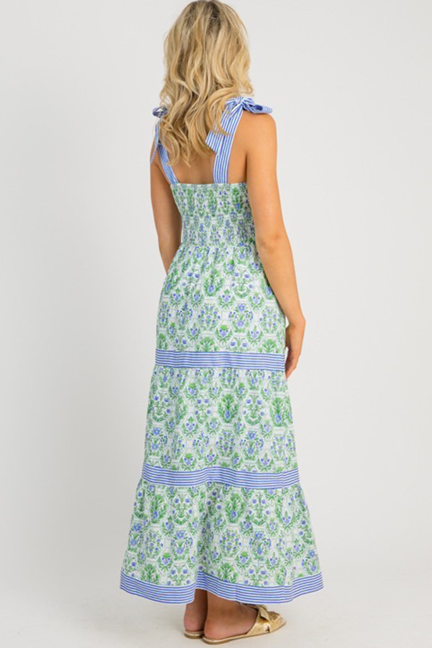 Floral Geometric Stripe Patchwork Sleeveless Dress