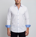 Edward// // Cotton Knit-Stretch Button-Up Shirt With Contrast Details // White // Tailored Fit (Fitted)